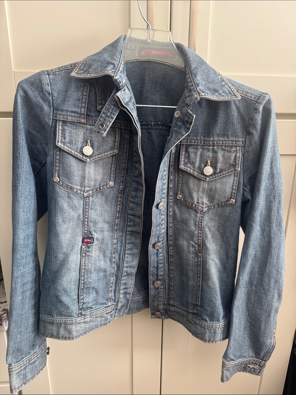BCBGMaxAzria Light Blue Denim Jacket with Chest Pockets